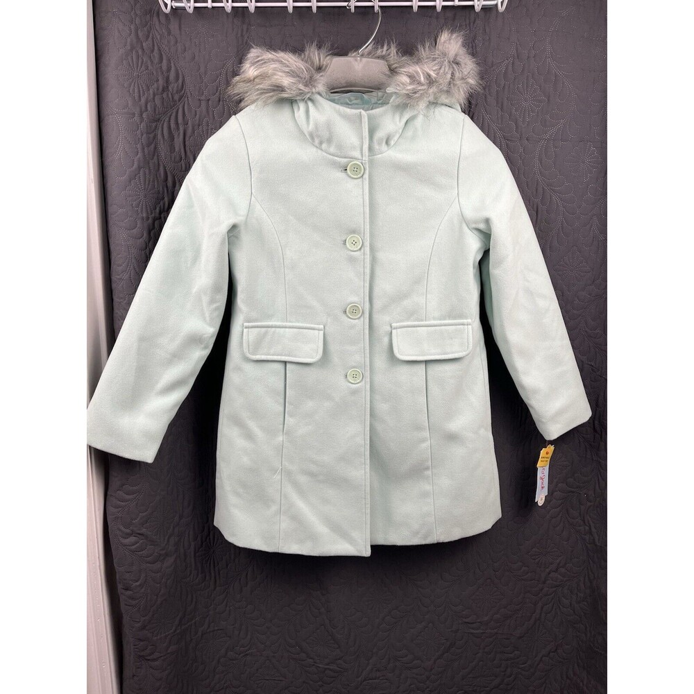 *NWT* Girls Cat & Jack Medium (7-8) Mint Green  Faux Fur Trim Winter Jacket Cute